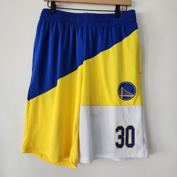 NBA Golden State Warriors Seth Curry blue yellow basketball shorts mens‎ size L - Picture 1 of 8